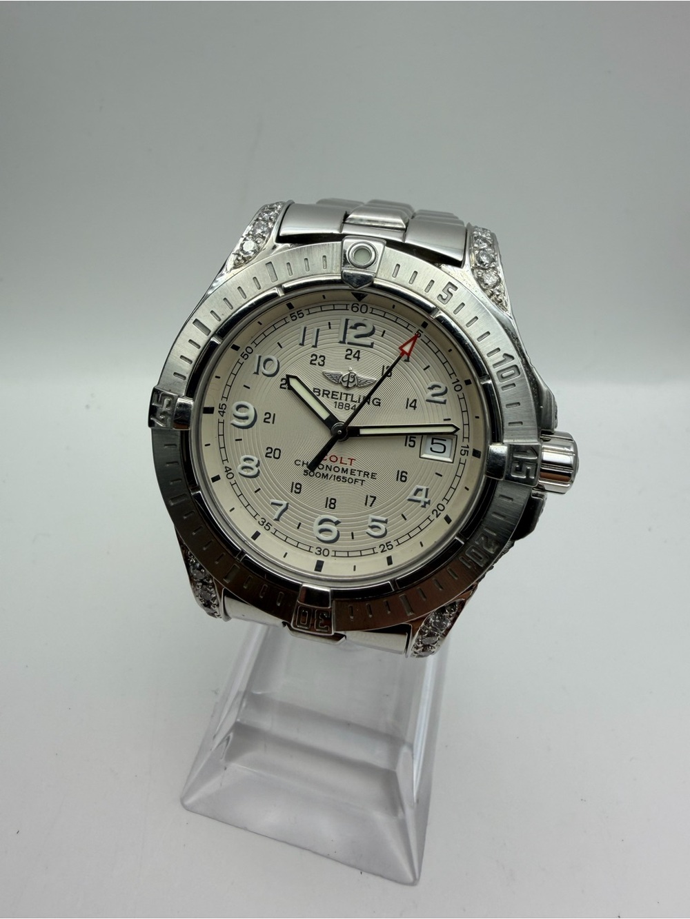 Breitling CUSTOM DIAMOND 💎Colt Silver Stainless Steel Men's Watch - Silver Dial
